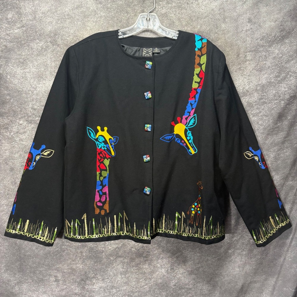 VTG Daniel K Colorful Giraffe Embroidered Art to Wear Jacket Size XL Maximalist